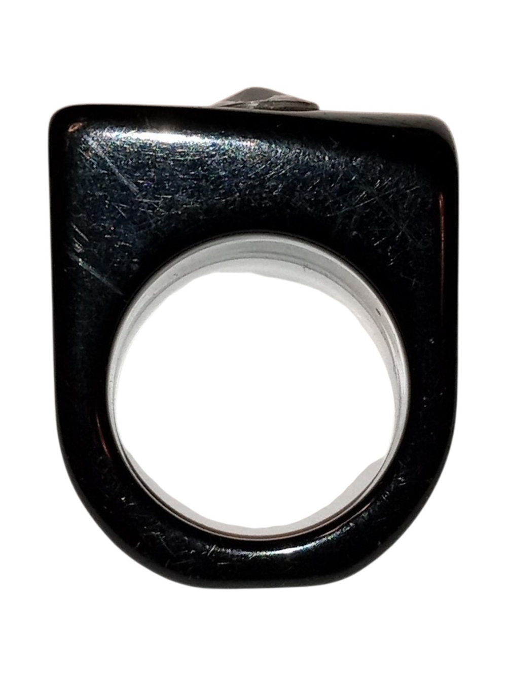 Vintage Black Acrylic Clear Rhinestone Ring Sleek Molded Sculptural Size 7.5 - Picture 4 of 5